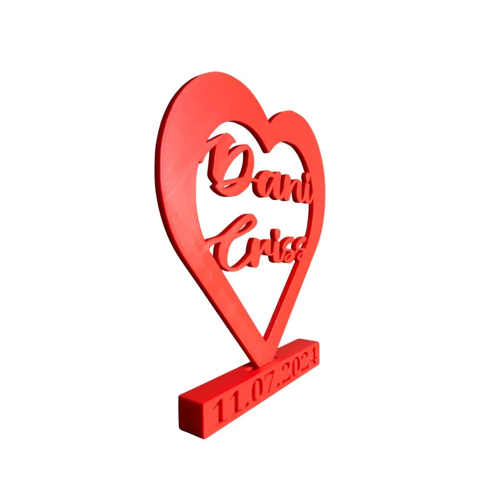 Inimă Decorativă 3D Personalizată cu Nume și Dată - Creatii Din Suflet